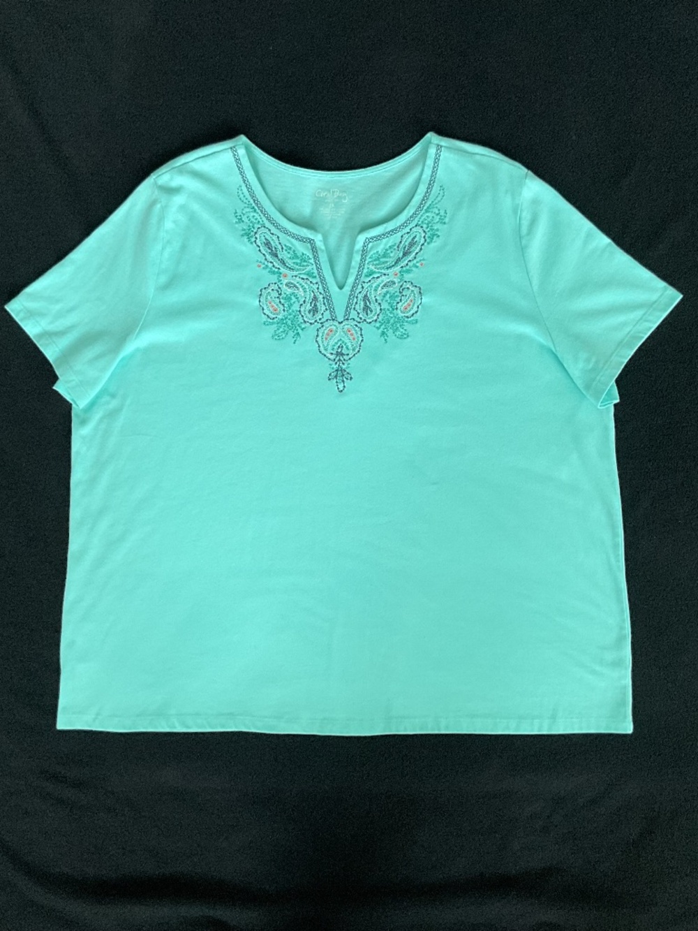 Coral Bay SS Turquoise Size 3x Cotton Blend Top with Embroidered Neck